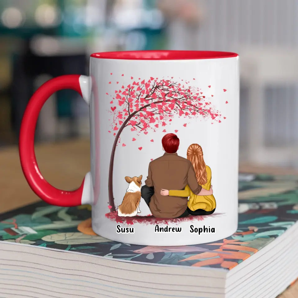 Tú, yo y los perros con árbol - Taza personalizada con acento personalizado - Regalo para parejas, amantes de los perros 