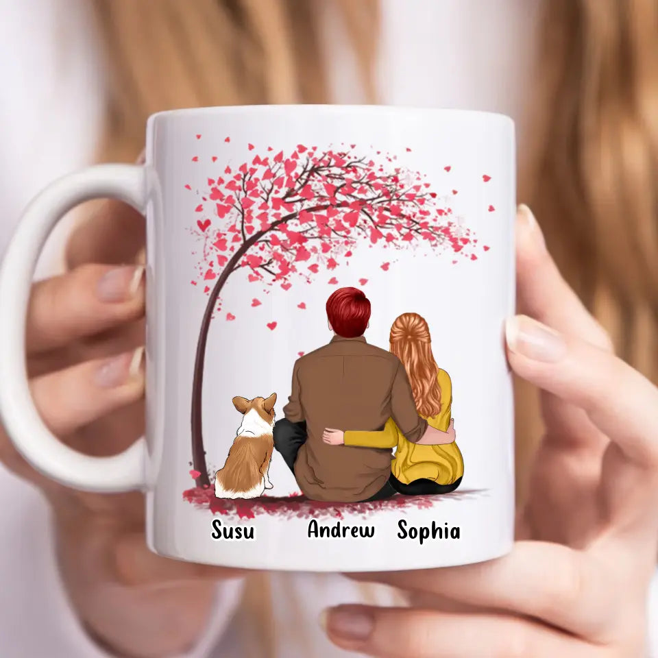 Tú, yo y los perros con árbol - Taza personalizada - Regalo para pareja, amantes de los perros 