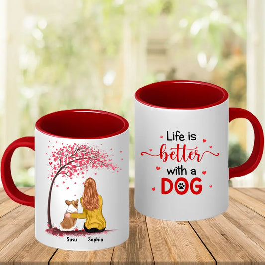 Mit Hunden ist das Leben besser – personalisierte Tasse mit individuellem Akzent – ​​Geschenk für Hundeliebhaber 