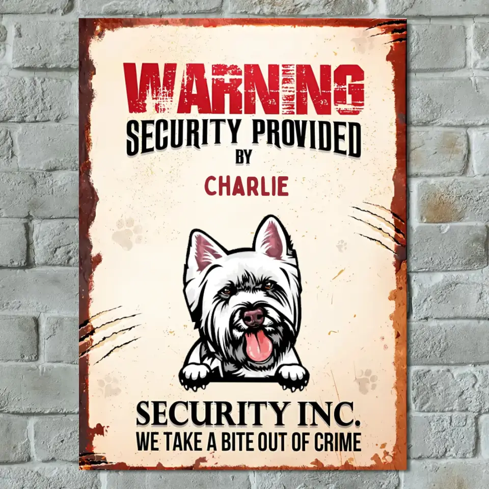 Warning Security By Our Dog Cat - Personalized Pet Vertical Metal Sign