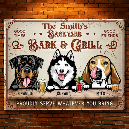 Backyard Bar & Grill - Personalized Pet Horizontal Metal Sign